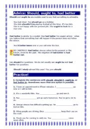 English Worksheet: Advice: should, ought to &  had better