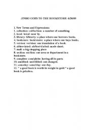 English Worksheet: Jinho goes to the bookstore vocabulary preview