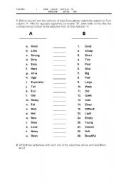 English worksheet: MATCHING ADJECTIVES