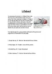 English Worksheet: Lifeboat - Talking and listening