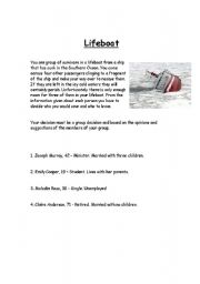 English worksheet: Lifeboat - Talking and listening