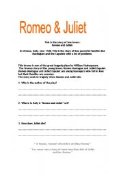 English Worksheet: romeo and juliet