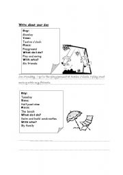 English worksheet: write about your day