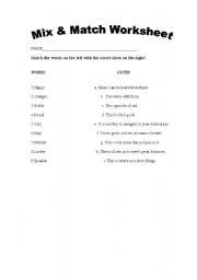 English worksheet: Mix and match worksheet