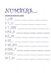 English Worksheet: numbers1-10