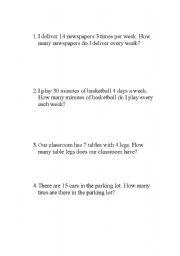 English worksheet: English - Math word problems