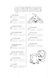 English worksheet: different questions to practice. young learners.