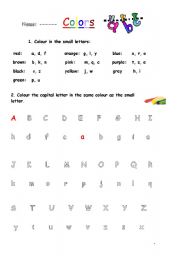 English Worksheet: color words the ABC
