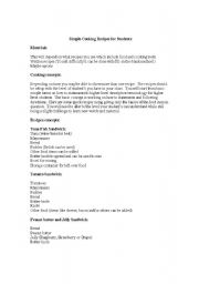 English Worksheet: Simple Cooking recipes lesson plan
