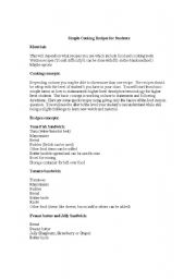 English worksheet: Simple Cooking recipes lesson plan