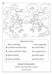 English Worksheet: Read and colour clothes