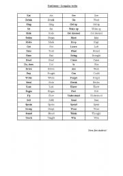 English worksheet: List of irregular verbs