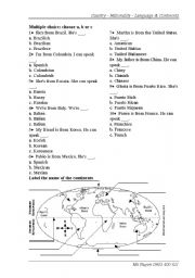 English Worksheet: Country - Language - People - Continent 