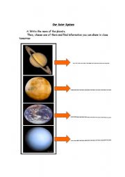 English Worksheet: Our solar system
