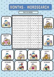 English Worksheet: MONTHS - WORDSEARCH