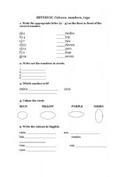 English Worksheet: Revising colours, numbers and toys