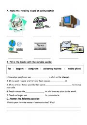English Worksheet: means of communication