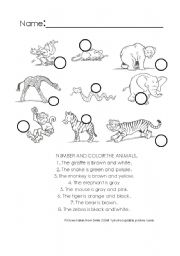 English Worksheet: Color the animals