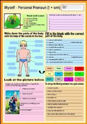 English Worksheet: Myself - Personal pronoun  (I+am)