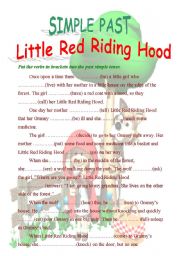 English Worksheet: Little Red Riding Hood - past form of verbs gap fill (2 pages + B&W version included)