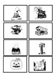 English Worksheet: Halloween Memory game - BW version