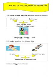 English Worksheet: AND, BUT, SO, BOTH...AND, EITHER...OR, NEITHER...NOR