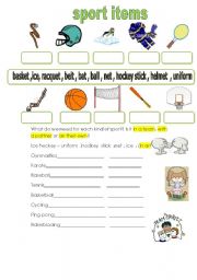 English worksheet: sports items
