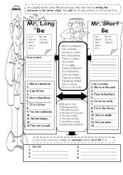 English Worksheet: To Be - long and short forms