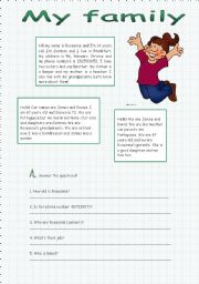 English Worksheet: Reading - my family 