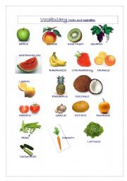 English Worksheet: food- fruits and vegetables