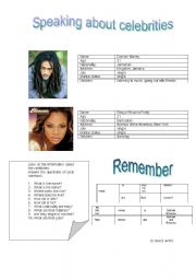 English Worksheet: Celebrities