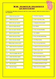 English Worksheet: Wh-Simple Present qUESTIONS
