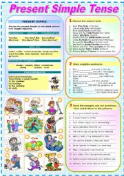 English Worksheet: PRESENT SIMPLE TENSE (TWO PAGES)