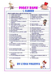 English Worksheet: PIGGY BANK: CAREER (1) RUSSIAN VERSION