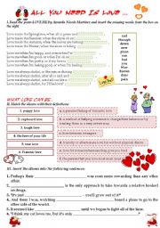 English Worksheet: ALL YOU NEED IS LOVE