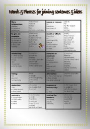 English Worksheet: Joining sentences:useful chart and exercises for intermediate and above
