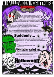 English Worksheet: A Halloween Nightmare ( Reading )