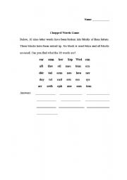 English worksheet: Chopped words game