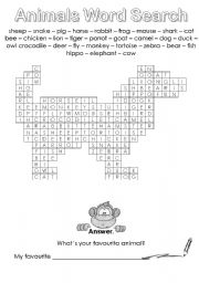 animals word search