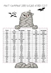 English Worksheet: Mummys Irregular Verbs