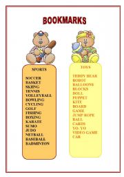 English Worksheet: BOOKMARKS: SPORTS AND TOYS