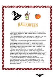 English Worksheet: HALLOWEEN - reading comprehension (+activities)