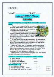 English Worksheet: Diagnostic test grades 5-11 Reading-writing -Language-Vocab