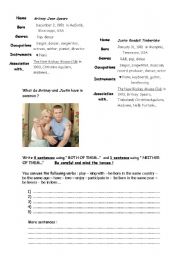 English Worksheet: Compare Britney and Justin: what do they have in common ?