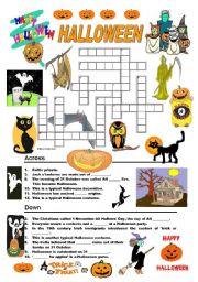 English Worksheet: Halloween - crossword