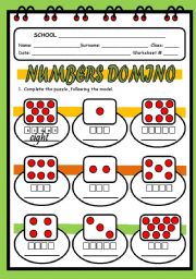 English Worksheet: NUMBERS DOMINO