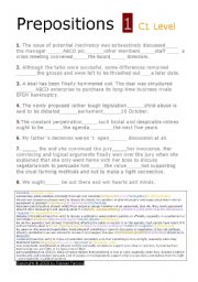 English Worksheet: PREPOSITIONS  *CEF  LEVEL C1 (ADVANCED)