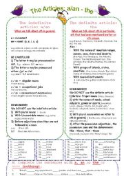 English Worksheet: The definite and indefinite articles