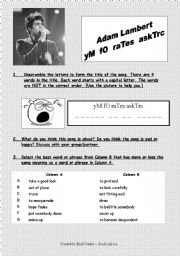 English Worksheet: Song: Adam Lamberts version of Tracks of my Tears (Smokey Robinson). Fully editable. B & W. Colour version at http://www.eslprintables.com/printable.asp?id=265715#thetop