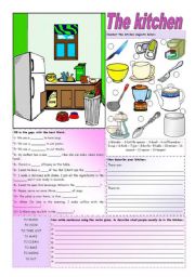 English Worksheet: The kitchen (B&W version included)